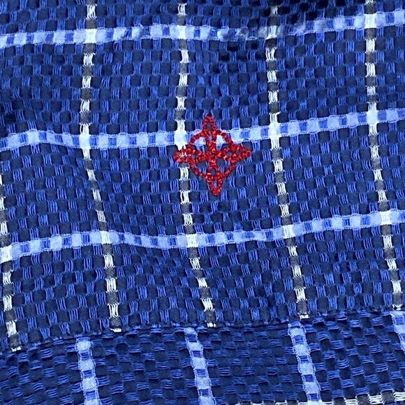 Fredrick Martin Shirt Mens M Cotton Blue Plaid Textured Embroidered Logo Pocket - Picture 11 of 16